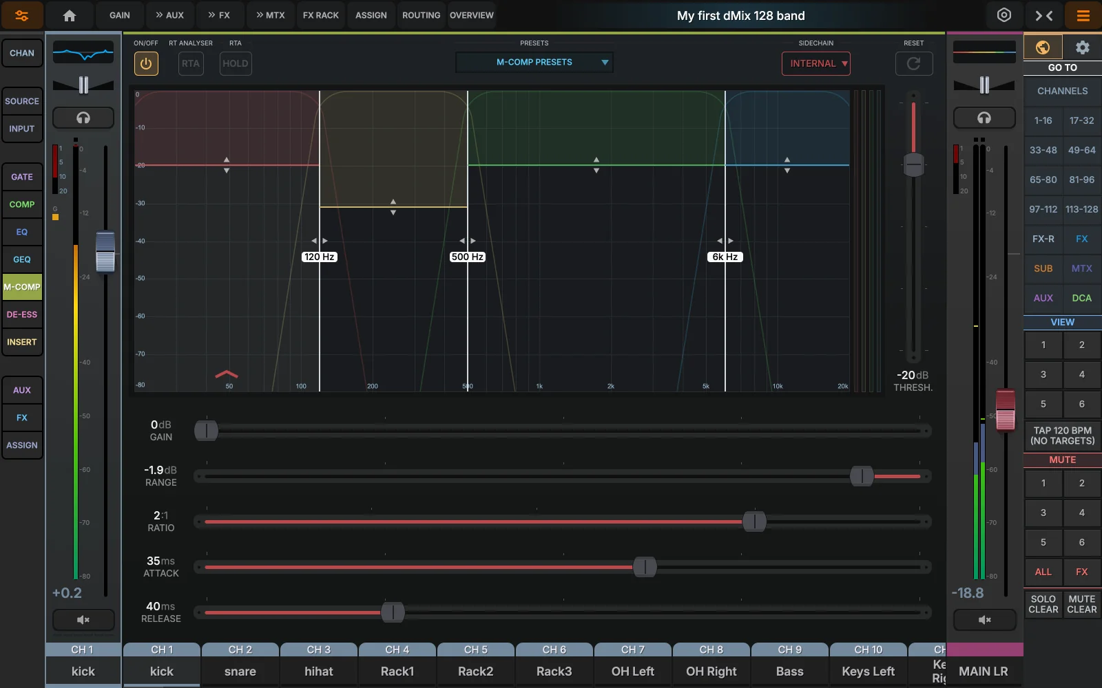 Multiband compressor — M-Comp · BUS 1 · Drum Sub · 4 bands