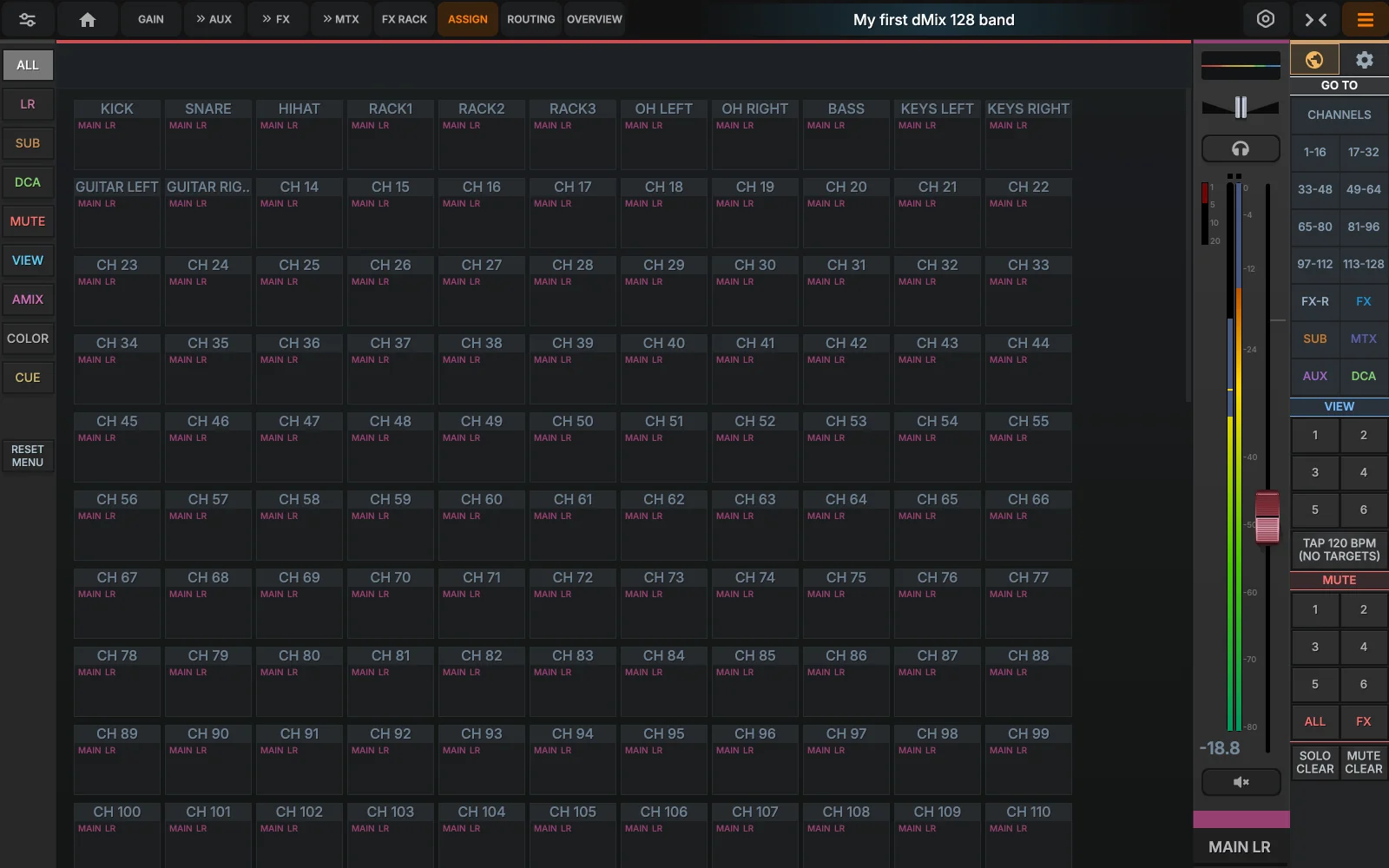 VCA, mute & view groups — Groups · 16 VCA · 6 mute · 6 view