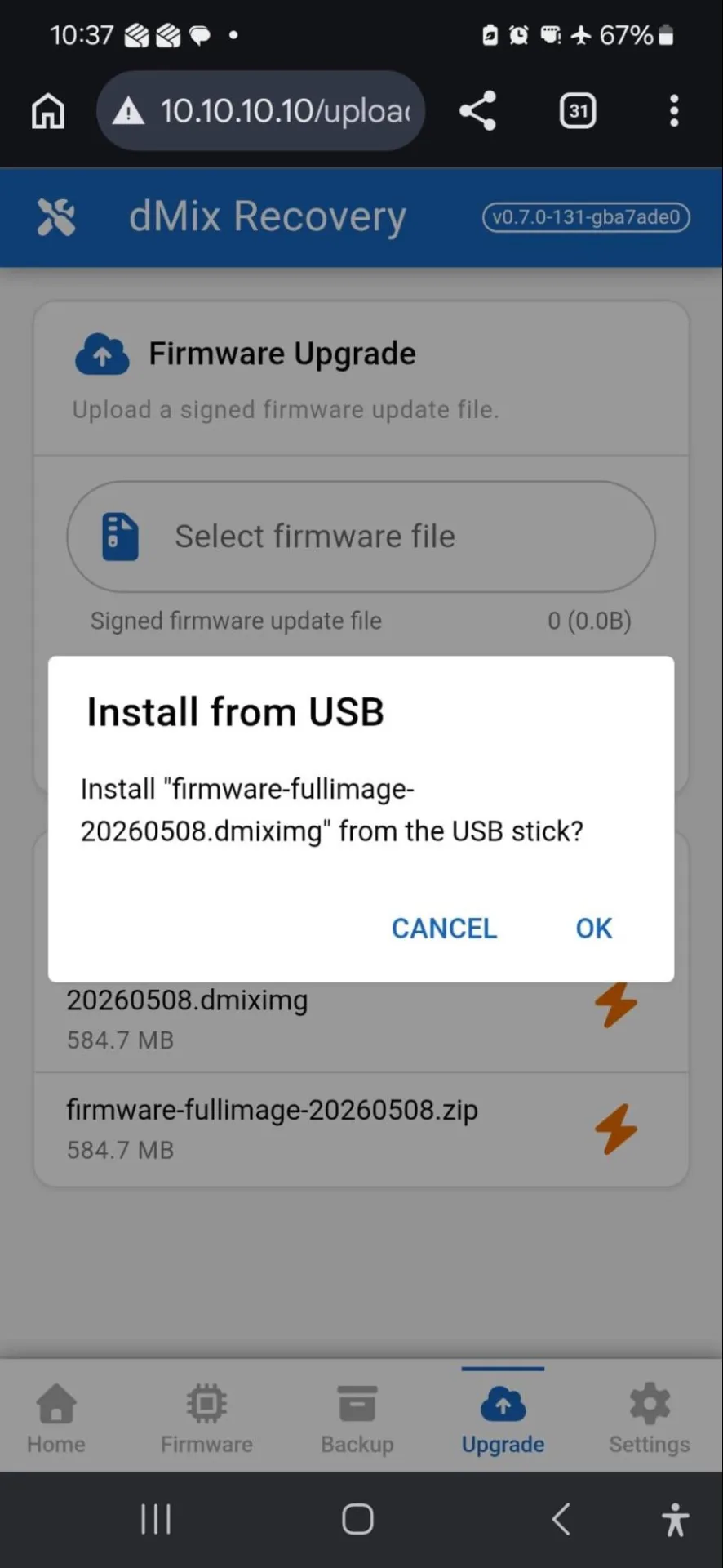 Install from USB confirmation.
